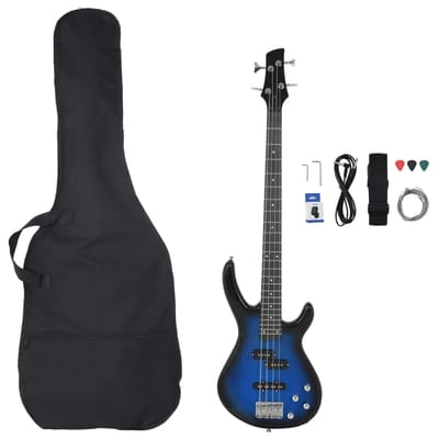 vidaXL - Basgitaar - voor - beginners - elektrisch - met - tas - 4/4 - 46" - blauw - zwart