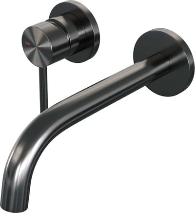 Brauer Gunmetal Carving inbouw wastafelmengkraan met gebogen uitloop en rozetten model A2 gunmetal geborsteld PVD