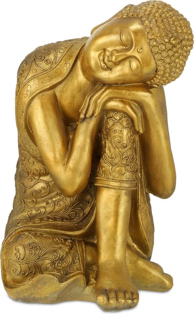 boeddha beeldje - gekanteld hoofd - 61 cm - binnen - buiten - goudkleurig