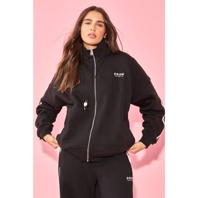 Dames DSGN Studio Sport Colour Block Funnel Neck Zip Through Sweatshirt | Zwart | Maat: XS