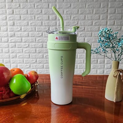 40oz Grote Capaciteit Auto Thermische Beker Dubbelwandig Roestvrij Staal Big Mac Thermos Waterbeker Met Rietje Handvat Draagbare Koffiebeker 1200ml
