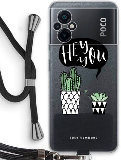 Case Company® - Hoesje met koord geschikt voor Xiaomi Poco M5 hoesje met Koord - Hey you cactus - Telefoonhoesje met Zwart Koord - Bescherming aan alle Kanten en Over de Schermrand