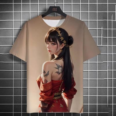 Anime Godin Rug Tattoo Heren T-shirt 3D Geprint Dames T-shirt T-shirt Casual Losse Korte Mouw T-shirt Heren Thuis Y2k Kleding Tops 5XL black