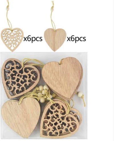 ProductGoods - Houten Kersthangers - Harten - Zelf in te kleuren - Set van 12 stuks - Kerst Decoratie - Kerst
