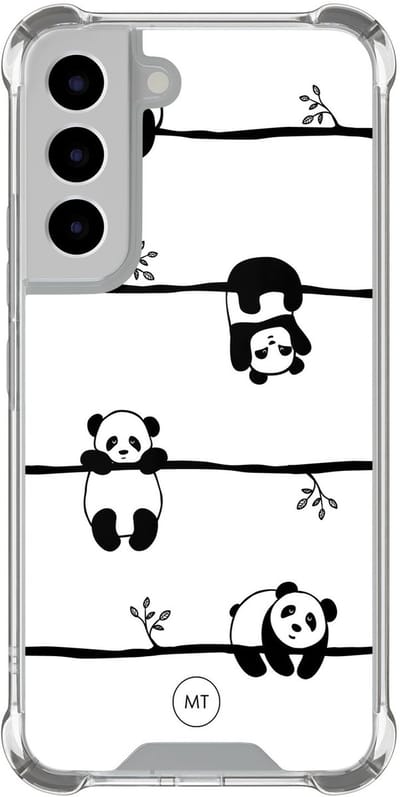Hoesje (shockproof) geschikt voor Samsung Galaxy S22 - Panda - Extra sterke case - TPU/polycarbonaat - Print - Zwart, Wit, Transparant