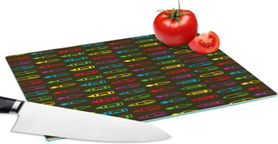 Glazen Snijplank - 28x20 - Potloden - Patronen - Stift - Regenboog - Snijplanken Glas