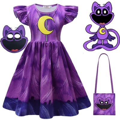 Meisjes Prinsessenjurken Lachende Beestjes Cosplay Kind Slaapje Hondendag Kostuum Masker Kinderen Halloween Cartoon Vestidos Casual Jurk 130(7-8Years) purple