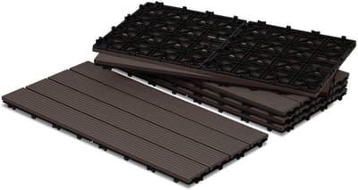 Set van 30 WPC-terrastegels, 4 latten, 30 × 60 cm, voor tuin- en balkonvloeren, kliksysteem, koffiebruin