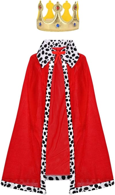 Koninklijke Cape Kostuum voor Volwassenen met Kroon, Rood Fluwelen Gewaad voor Halloween, Verkleedpartijen en Carnaval, 120 cm Lang