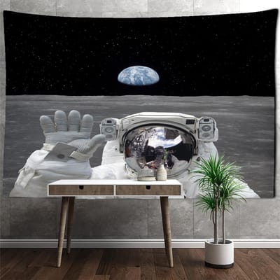 Tapisserie murale représentant un astronaute spatial, paysage cosmique mystérieux, décoration psychédélique bohème pour dortoir 95x70cm gray
