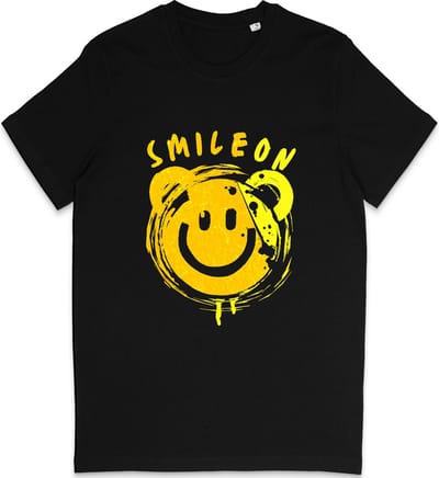 Grappig T Shirt Dames Heren - Smiley Blijf Lachen - Smile On - Zwart - Maat XS