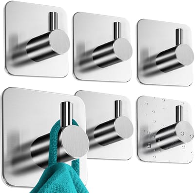 Set van 6 zelfklevende haken - sterke grip - roestvrij staal