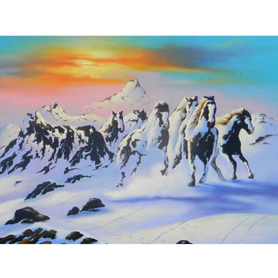 Diamant borduurwerk dieren sneeuw paard steentjes schilderij mozaïek Kit volledige ronde diamant schilderij 20X30CM black