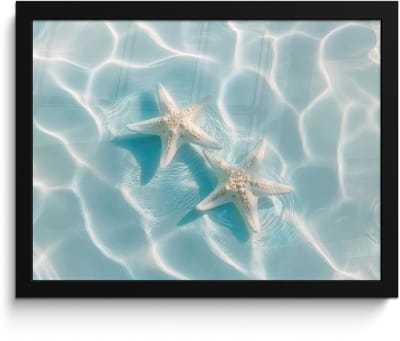 Poster in lijst - Fotolijst 40x30 cm - Posters - Zeesterren - Golvend water - Rustgevend - Posterlijst zwart - Decoratie - Wanddecoratie woonkamer - Muurdecoratie slaapkamer