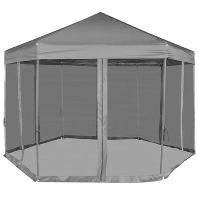 vidaXL - Partytent - pop-up - zeshoekig - met - 6 - zijwanden - 3,6x3,1 - m - grijs
