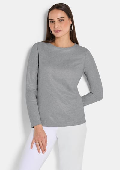 Shirt met lange mouwen, van zuiver katoen - zilverkleurig / gemêl. - Gr. 38 van Goldner Fashion
