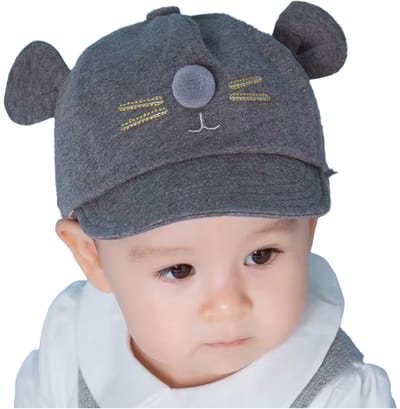 Babypetje - Peuterpetje - Grappig petje met oortjes - 6/24maanden - Zachte Baby Muts - Met klittenband - Grijs - Pet met oortjes - Babymuts - CHPN