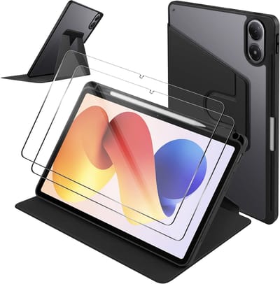Beschermhoes en 2 Stuks Gehard Glas Displayfolie voor Xiaomi Redmi Pad 2 Pro 12,1 inch, Krasbestendig, 9H Hardheid, Volledige Bescherming en Draaibare Functionaliteit