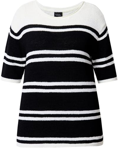 Ulla Popken - Dames - Trui korte pasvorm boxy ronde hals korte mouw - Zwart - Maat 42+