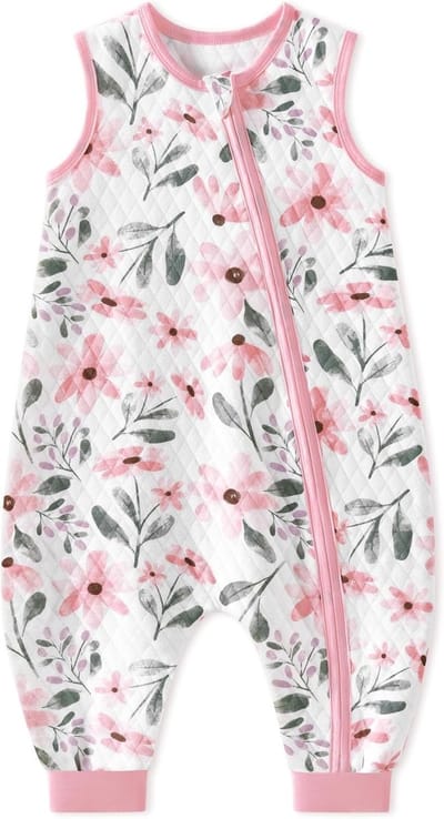 Lichte vierkante slaapzak met gespleten benen voor kinderen, roze bloemenprint, ideaal voor buitenactiviteiten