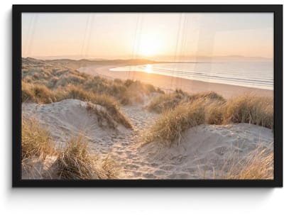 Poster in lijst - Fotolijst 60x40 cm - Posters - Duinen - Strand - Zee - Posterlijst zwart - Decoratie - Wanddecoratie woonkamer - Muurdecoratie slaapkamer