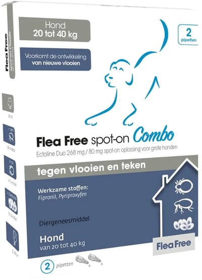 Flea Free Spot - Voor Honden van 20 tot 40 kg - 2 Pipets - Drop-stop pipet - 200ml