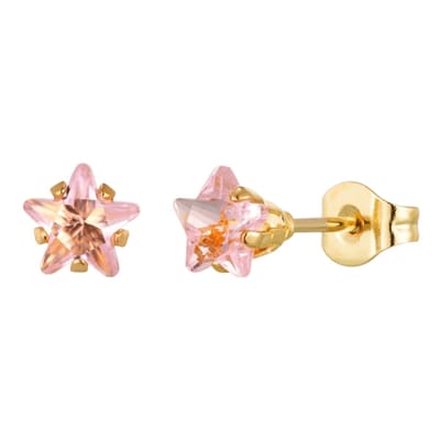 Aramat Jewels | Oorbellen | Goudkleurige Ster Oorbellen Met Roze Zirkonia In Roestvrij Staal | 6mm | | | Staal | Kinderen, Volwassenen | Verkleurd niet
