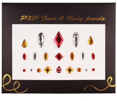 Face & Body Jewels Glitter sticker( Carnaval ): rood/ wit (= zirkonia) geel
