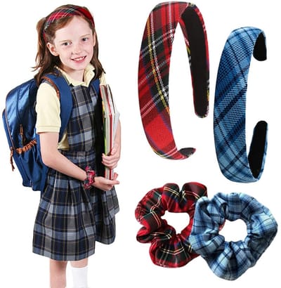 Dailygoods- Hoofdband Tartan - 2 Stuks - Vintage Stoffen Hoofdband - Scrunchies - Rood/Blauw - 11 x 2,5 cm - Haarband