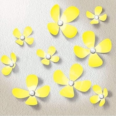 Walplus - Muursticker - 3D Bloemen - Geel met Swarovski Kristallen