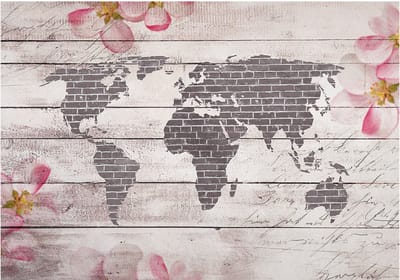 Fotobehangkoning - Behang - Vliesbehang - Fotobehang - Romantic World - Wereldkaart - 300 x 210 cm
