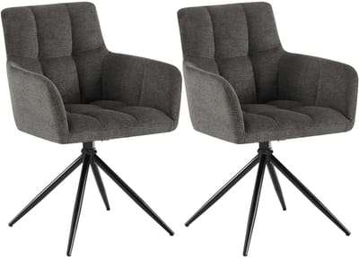 CLP Jonah Set van 2 eetkamerstoelen - met armleuning - klassiek - Draaibare - 180° automatisch terugdraaimechanisme - stof - Stof/donkergrijs