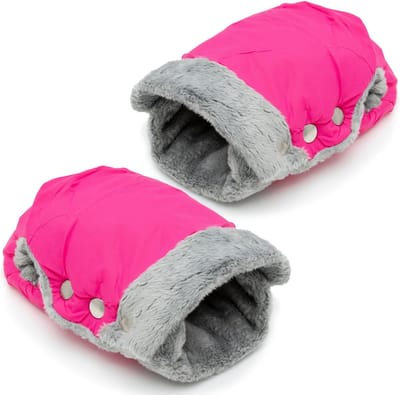 Intirilife Handwarmer met fleece voor buggy en kinderwagen in roze - universele maat handwarmers voor elk één hand (één paar) Waterafstotend Winddicht Ademend Weerbestendig Fietskar flanel