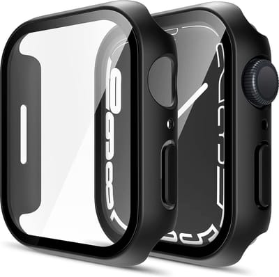 Hoesje voor Watch 41mm Serie 7 Serie 8 Serie 9 - Harde beschermhoes swart scherm gehard glas