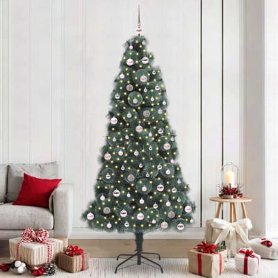 vidaXL - Kunstkerstboom - met - verlichting - en - ballenset - Groen - 240 - cm - PET