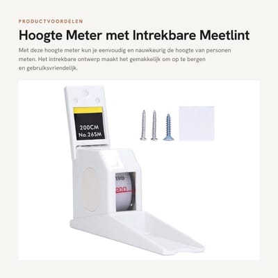 Dailygoods- Hoogtemeter 200 cm - Nauwkeurige Meting - Wandmontage - Compact Ontwerp - Multifunctioneel - Inclusief Schroeven