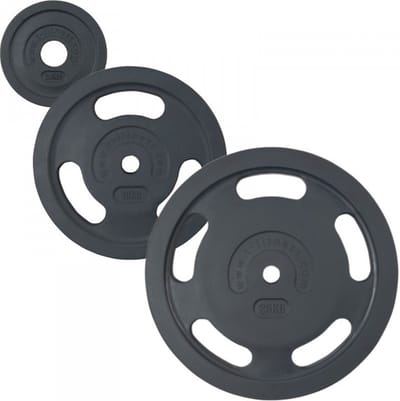 Taurus halterschijf Premium 30mm rubber -  15kg – 30mm boring– grijs – gerubberd gietijzer – halterschijf – gewicht - haltertraining – met grepen