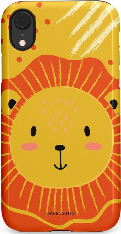 Casetastic hoesje geschikt voor Apple iPhone XR - Dubbellaagse bescherming - Vrolijke leeuw - Fashion Case - Goud Rood Oranje