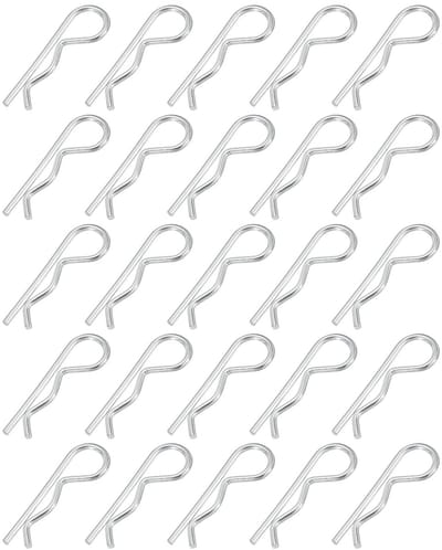 M2 x 40 mm splintboutenassortimentset, 30 stuks zware R-clips hardware-bouten van koolstofstaal, veersnelsluitingen, aanhangerblokkering, grasmaaier, vrachtwagen, zilver