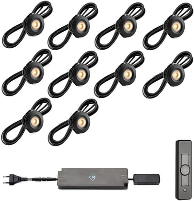 LED veranda inbouwspots Pals zwart ab inclusief trafo en afstandsbediening - 3W / dimbaar / inbouwspot / terrasoverkapping / overkapping / serre / carport / warm wit / rond / 230V / IP44 / set van 10 stuks