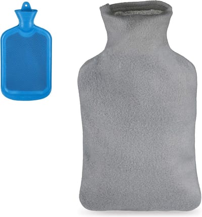Kruik 15 liter - Grote bedkruik met hoes van vlies - Kinderen en volwassenen - Rubber - Blauw/grijs