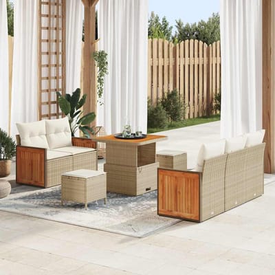 vidaXL - Tuinbank - Set - 10 - st - 7-Aantal - zitplaatsen - Beige - en - Crème