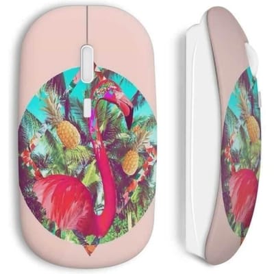 Souris Sans Fil - Flamant Rose - Design Art - Compatible Mac et PC - Clé USB Wifi - Rose
