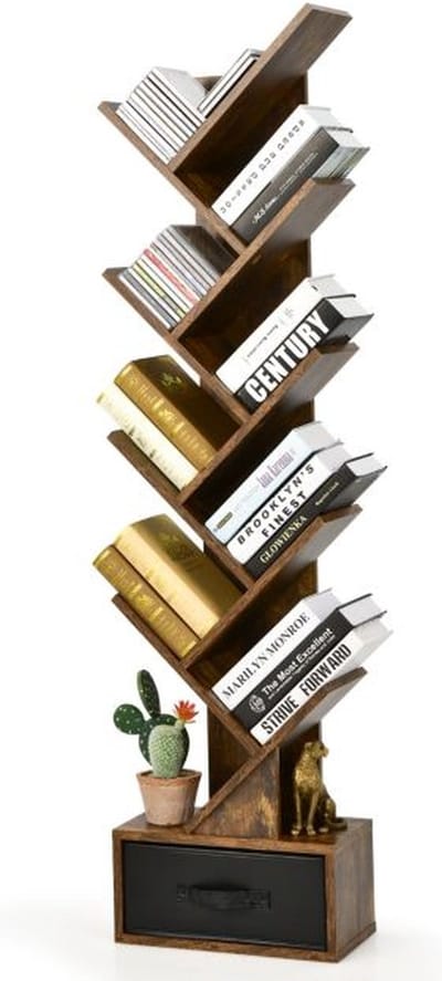 Zenzee Boekenkast - Boekenplank - 8 Schappen - Met Lade - Industrieel - 38 x 22 x 150 cm