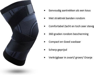 Inuk - Kniebrace - Knieband met Straps - Zwart - Maat L - Elastisch - Comfortabel en Strak