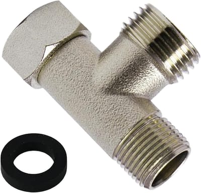 3-Weg Ventiel T-stuk Wateraansluiting 3/8" & 1/2" inch, Messing T Adapter voor Hoekventiel, Toilet, Wasmachine en Douchekraan