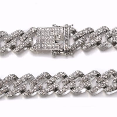 ICYBOY 18K Massieve Cuban Heren Ketting Verguld Zilver [Silver-PLATED] [ICED OUT] 24 - 60CM] - Chain Necklace
