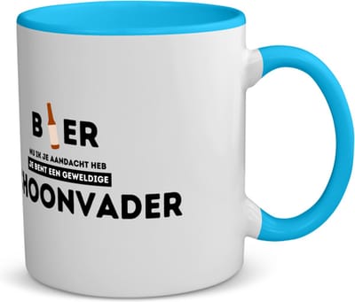 Akyol - bier, nu ik je aandacht heb je bent een geweldige schoonvader koffiemok - theemok - blauw - Papa - de beste schoonvader - vader cadeautjes - vaderdag - verjaardagscadeau - verjaardag - cadeau - gift - vader artikelen - 350 ML inhoud