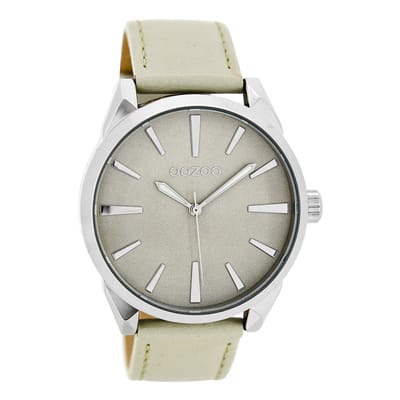 OOZOO Timepieces - Zilverkleurige horloge met grijze leren band - C8360