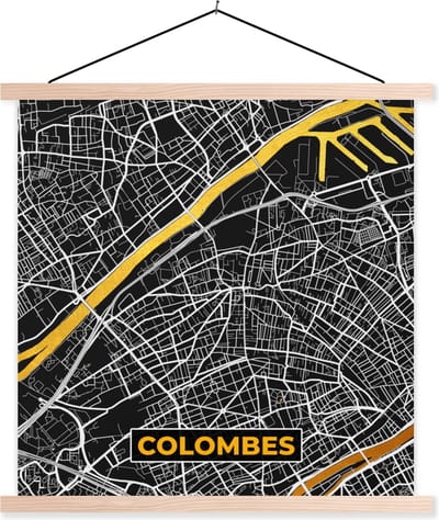 Posterhanger incl. Poster 40x40 cm - Schoolplaat - Kaart – Stadskaart – Colombes - Plattegrond – Frankrijk - Textielposter - Blanke latten - Stadskaart